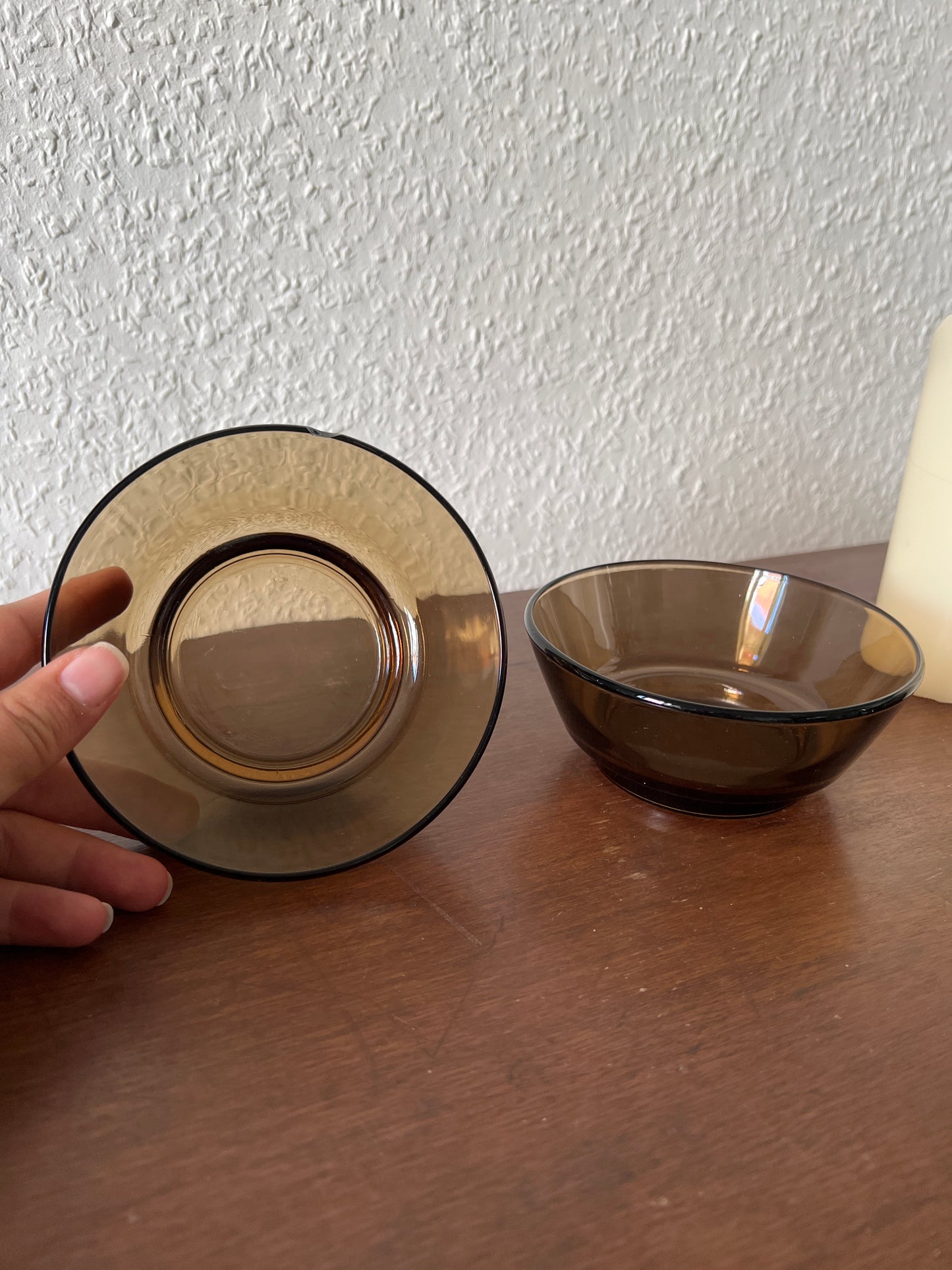 Set of 2 small glass bowls brown France vintage 80s