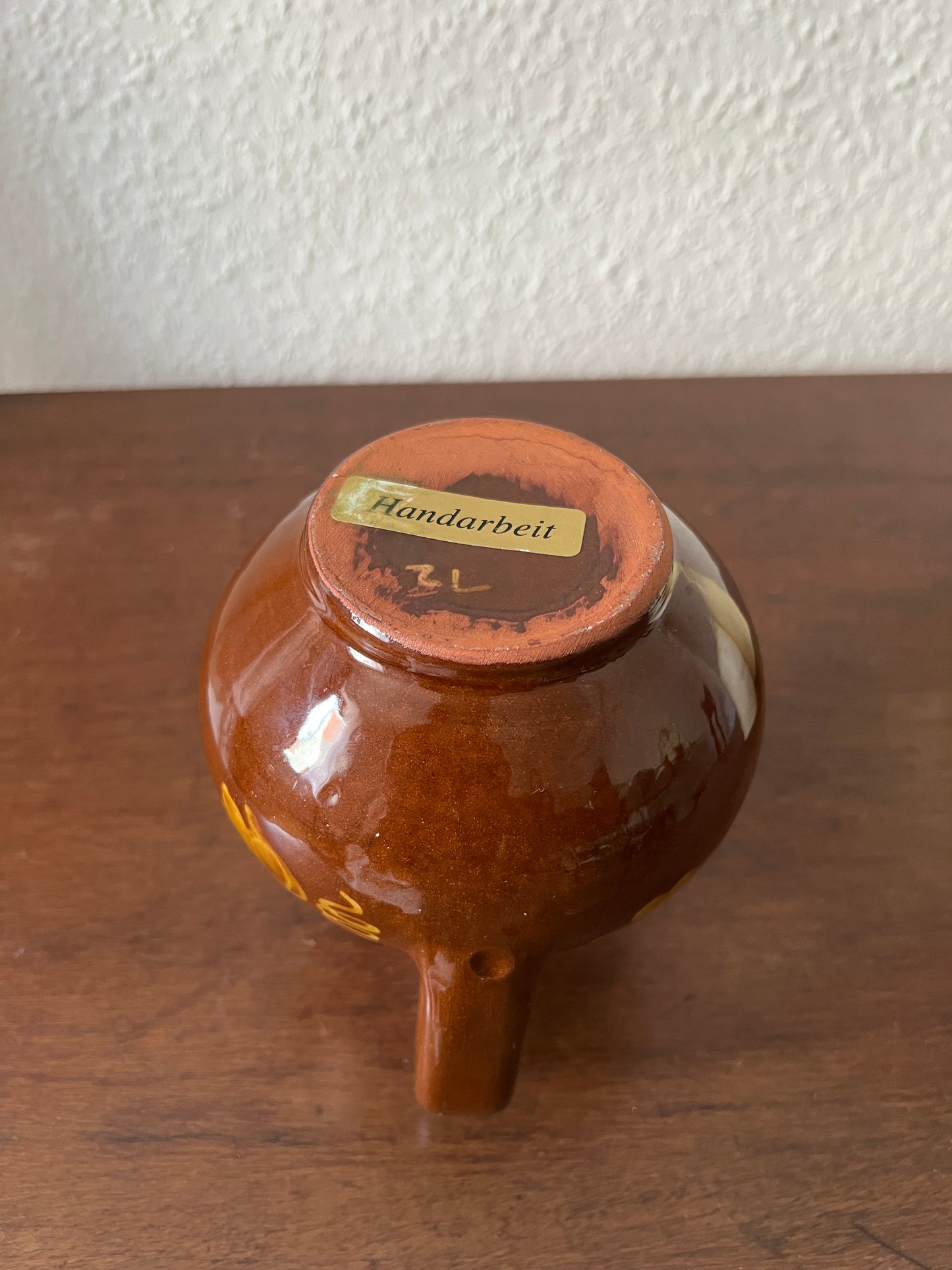 Florale Braun Rote Handmade Henkelvase Vintage Keramik orange Rustikal 80er 70er