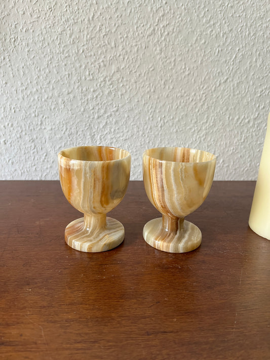 Onyx Kelch 2er-Set Wein Becher Vintage Marmor Naturstein MCM Creme Beige