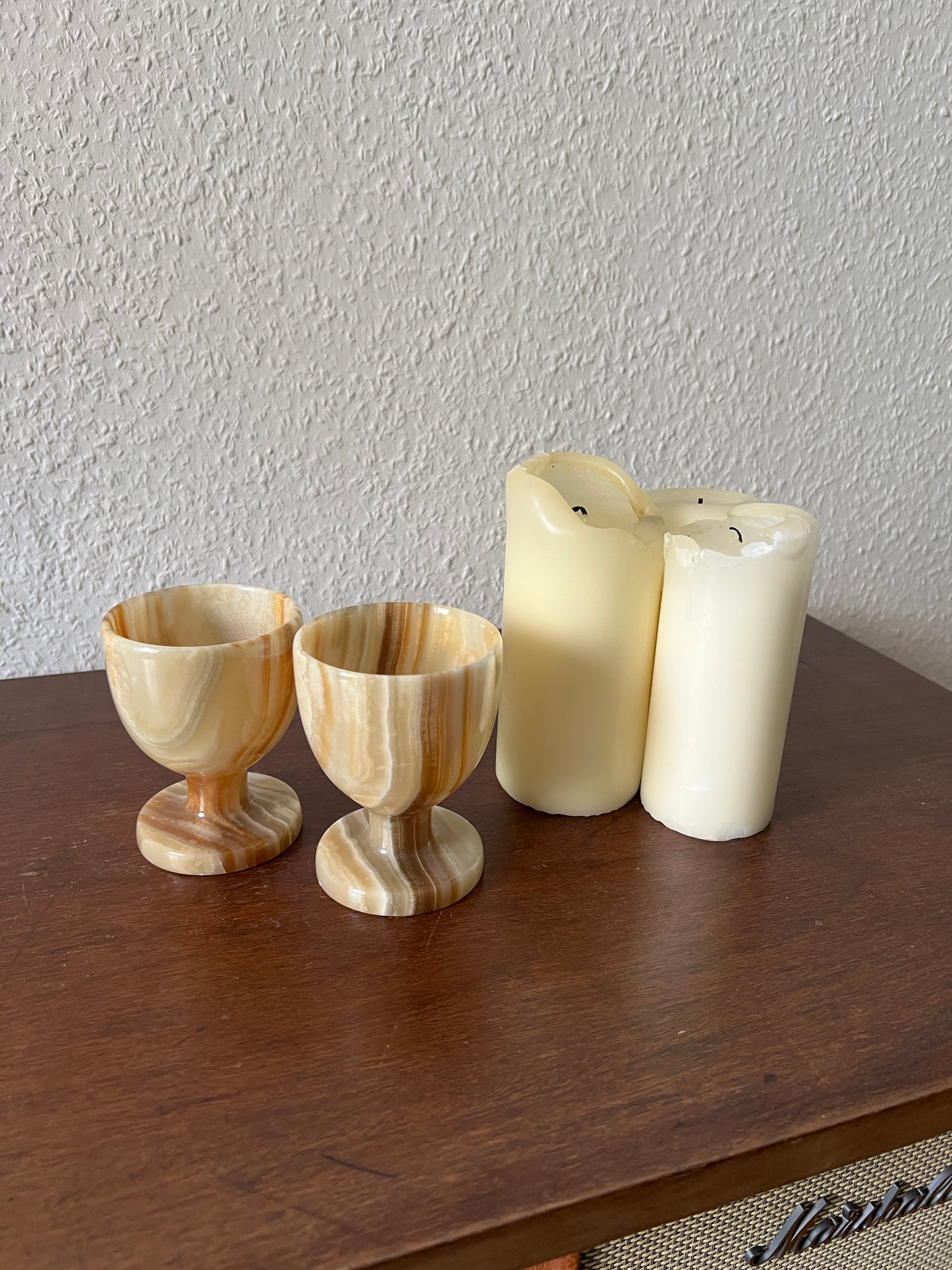 Onyx Kelch 2er-Set Wein Becher Vintage Marmor Naturstein MCM Creme Beige