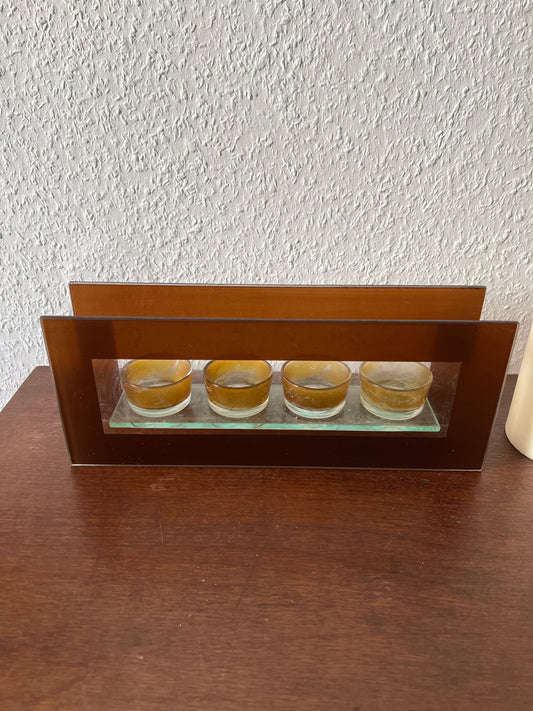 Teelichthalter 4er-Reihe Kerzenhalter Rot Glas Vintage MCM 80er Dekoration