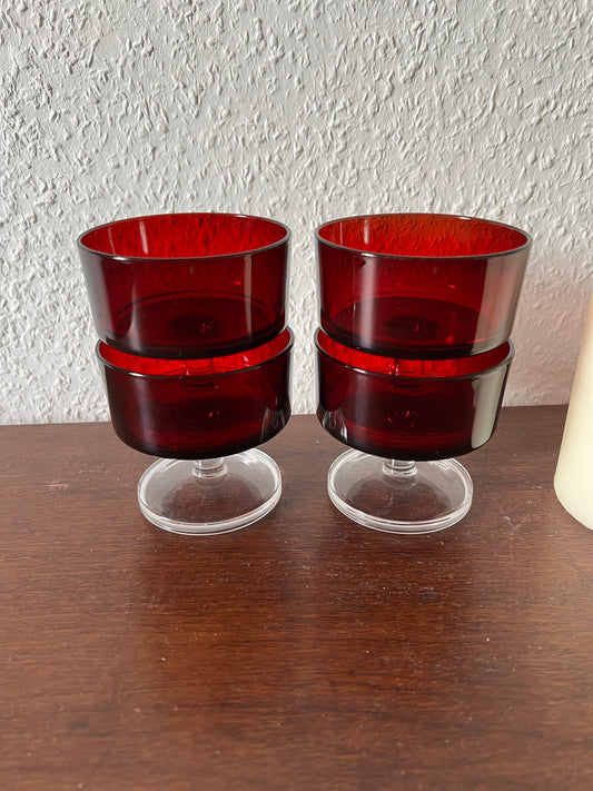 Luminarc Arcoroc France 4er-Set Gläser Champagner Dessertschalen Rot