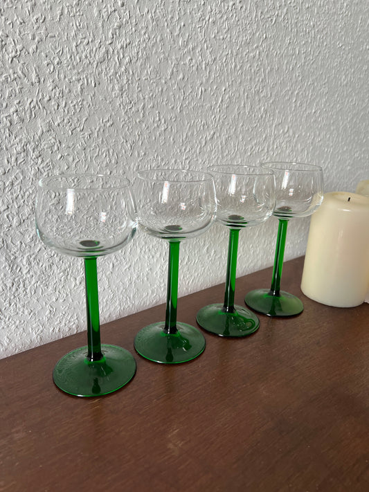 Luminarc France 4er Set Smaragd Grüner Stiel Weißweinglas MCM 1980er