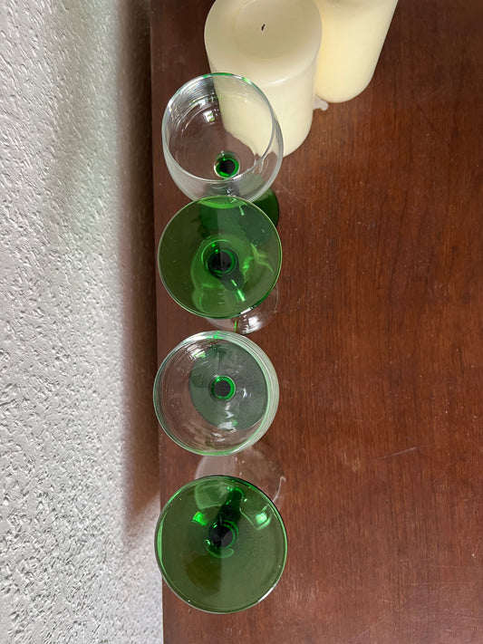 2er Set Vintage Luminarc Grüne Stiel Weingläser 1970er/80er