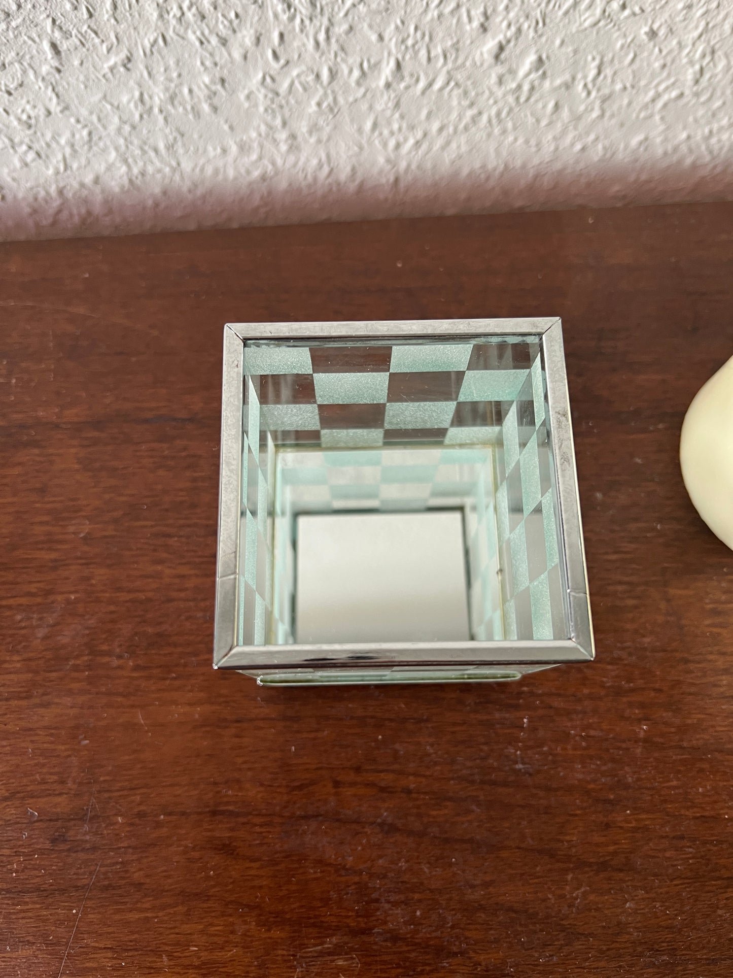 Glas Teelichthalter Kariert Schachbrettmuster Milchglas Klarglas Vintage Aufbewahrung MCM Modern