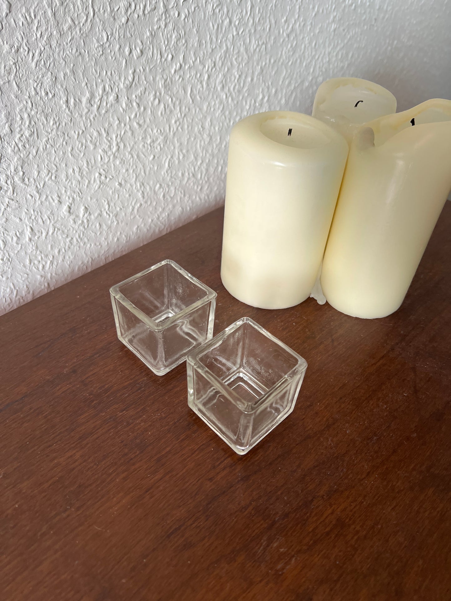 2er Set Kubische Glas Kerzenhalter Teelichthalter Klarglas Vintage MCM Mid-Century Modern
