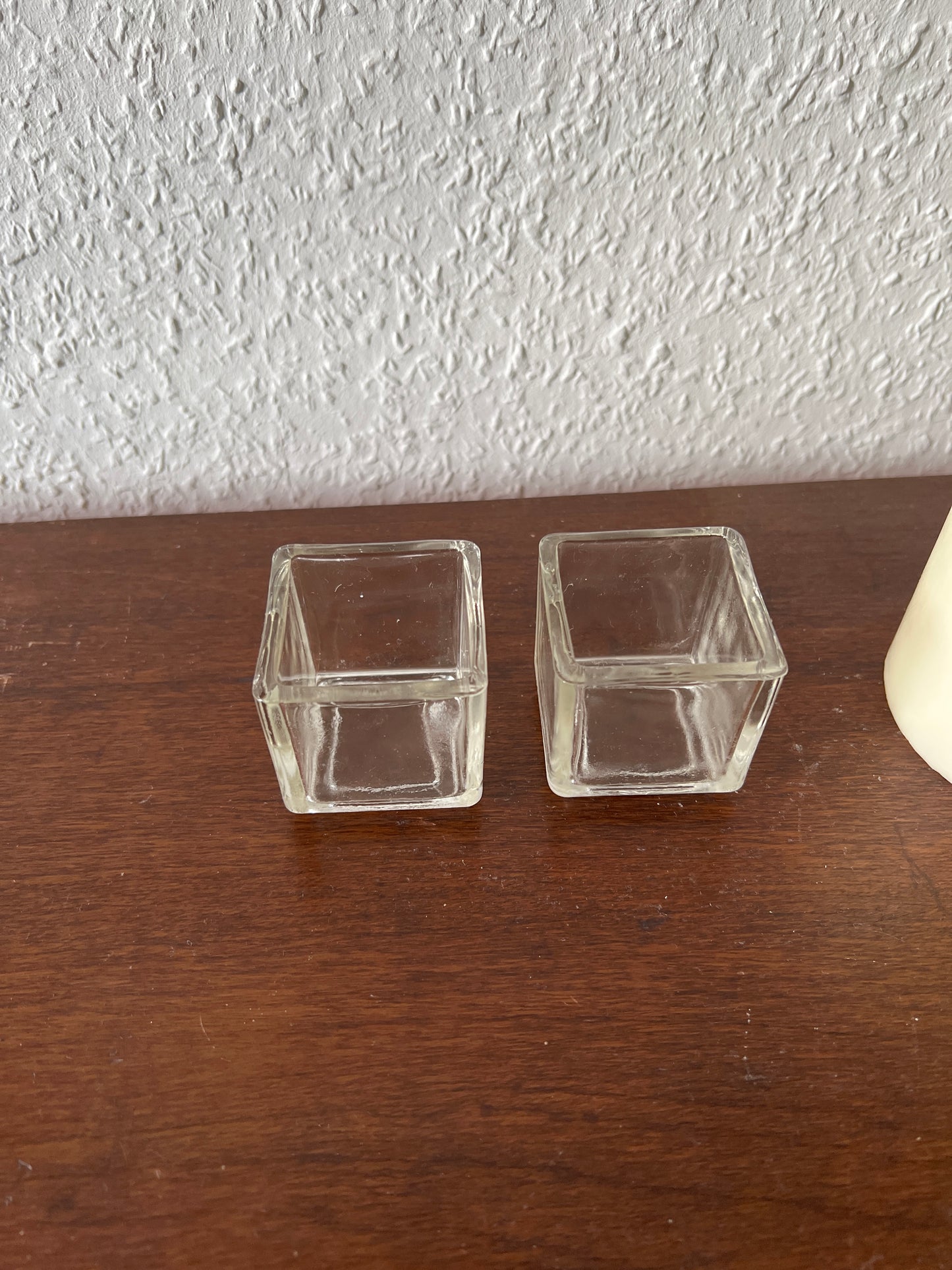 2er Set Kubische Glas Kerzenhalter Teelichthalter Klarglas Vintage MCM Mid-Century Modern