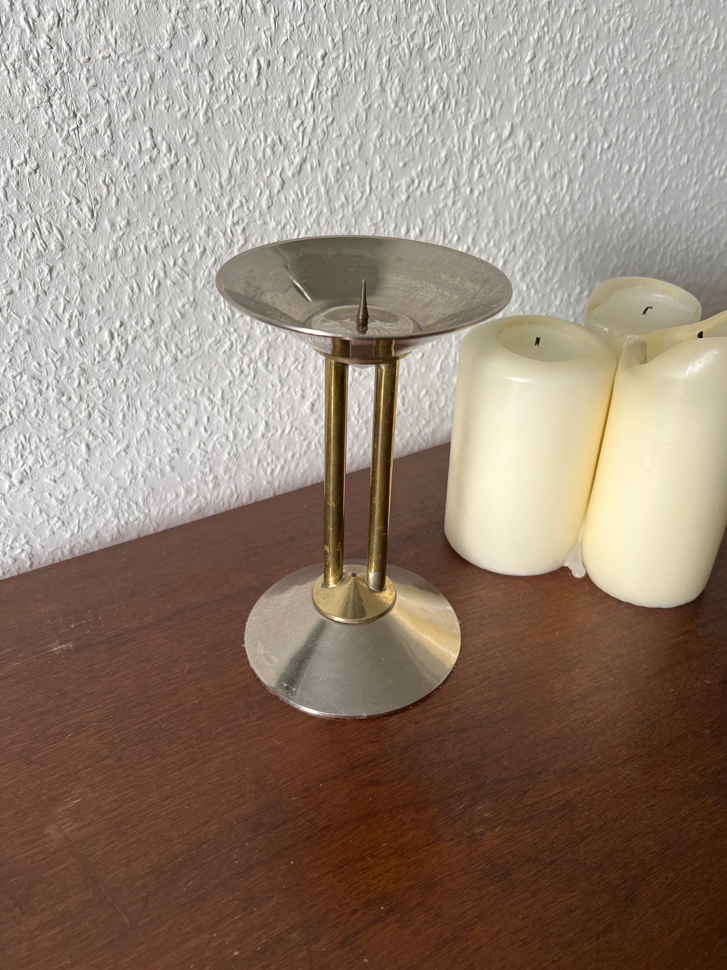 Kerzenständer Messing und Chrom 70er MCM Mid-Century Modern Vintage