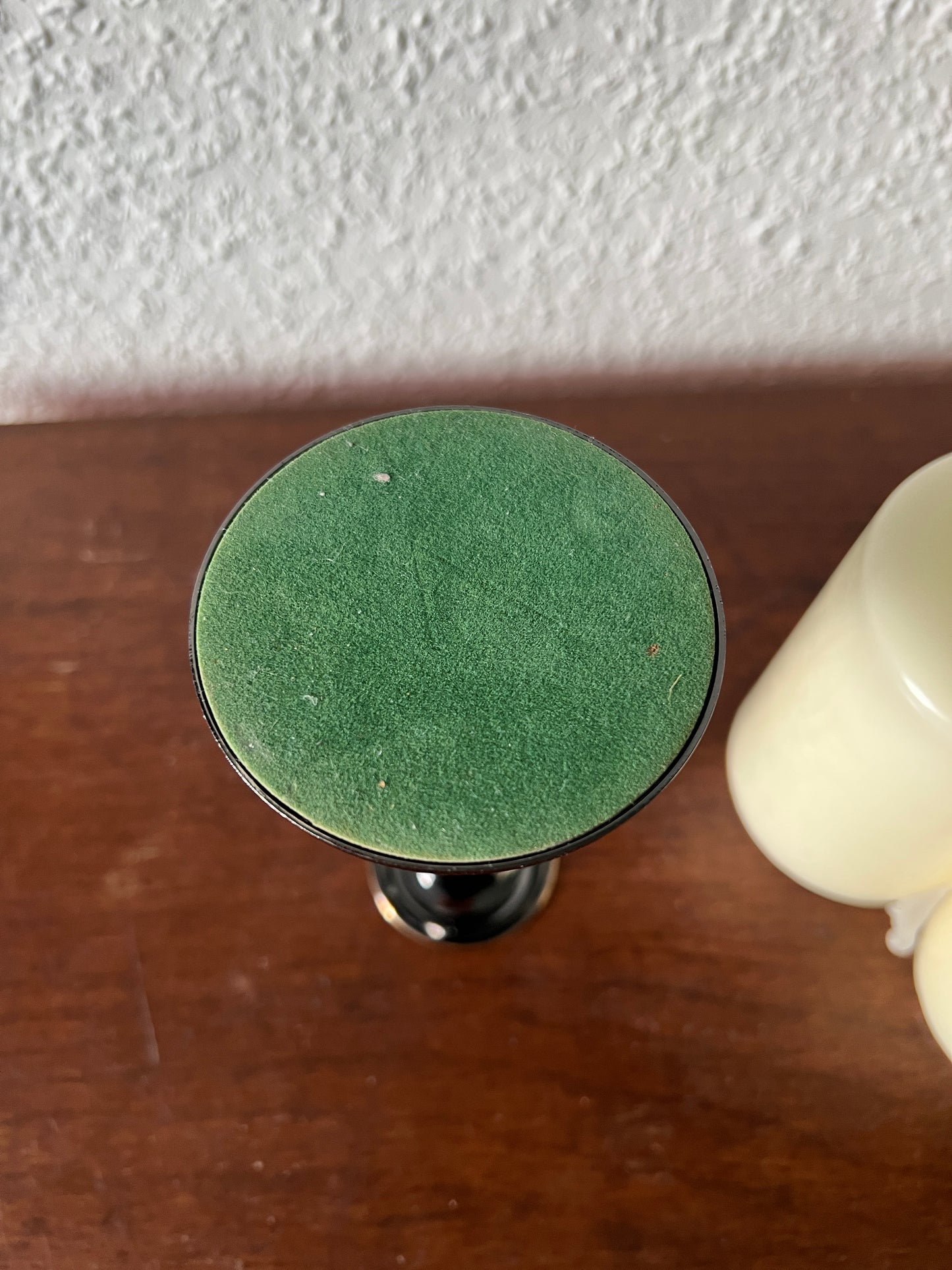 Schwarz Silberner Kerzenständer Kerzenhalter Asymmetrisch Schräg Goldrand Vintage 80er