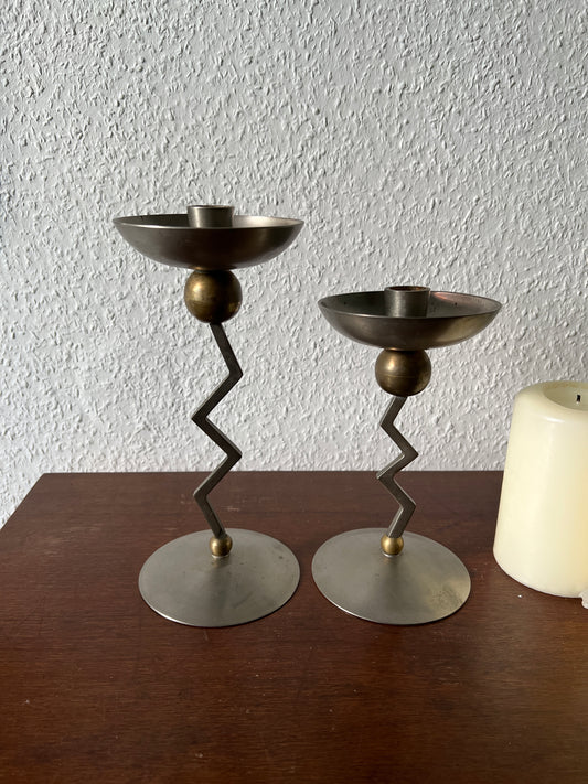 Memphis Milano 2er Set Zigzag Kerzenständer Kerzenhalter 80er Metall/Messing Postmodern MCM