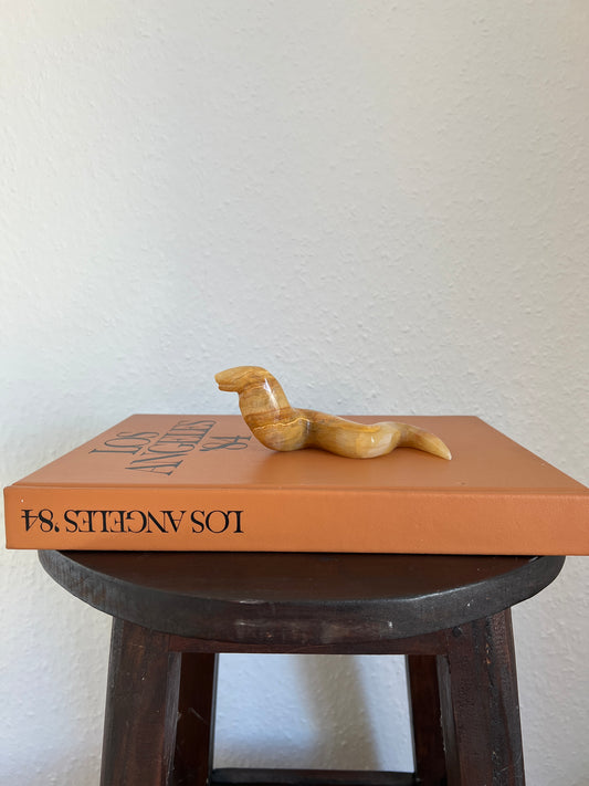 Onyx Schlange Orange Marmor Figur Skulptur Vintage Mid-Century Modern