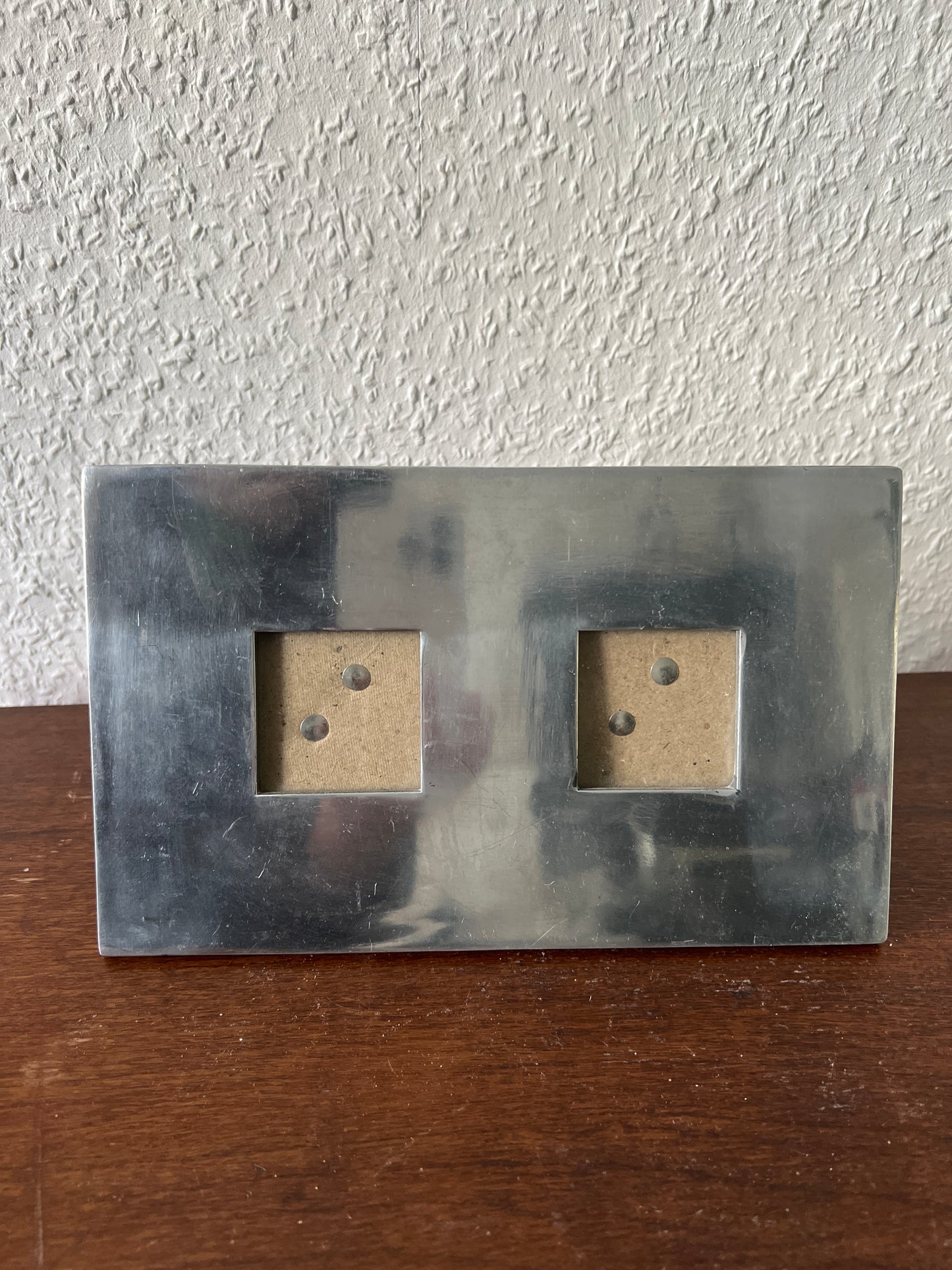 Doppel-Bilderrahmen aus Metall für zwei Fotos Chrom zum Aufstellen Vintage MCM 80er