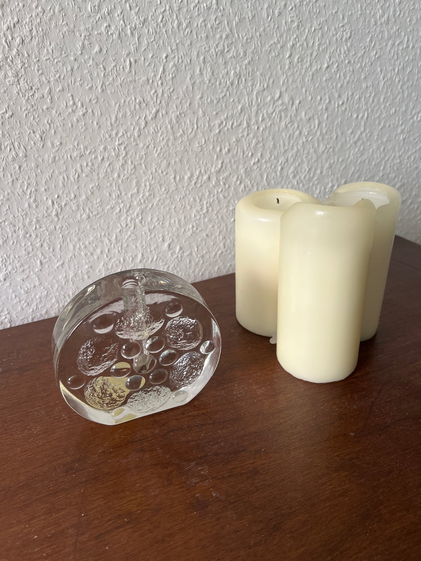 Walther-Design Solifleur Block Glasstein Vase Rund Bubble Blasen 70er Vintage MCM