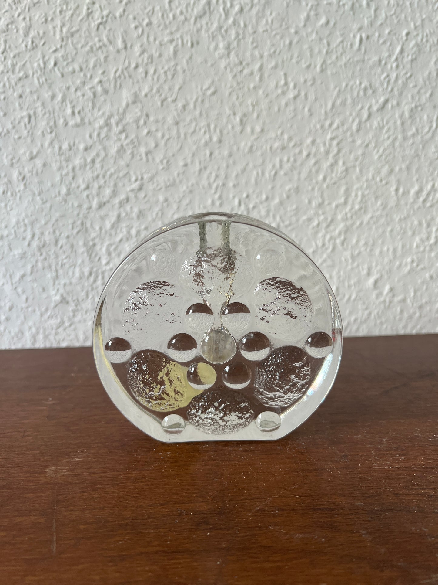 Walther-Design Solifleur Block Glasstein Vase Rund Bubble Blasen 70er Vintage MCM