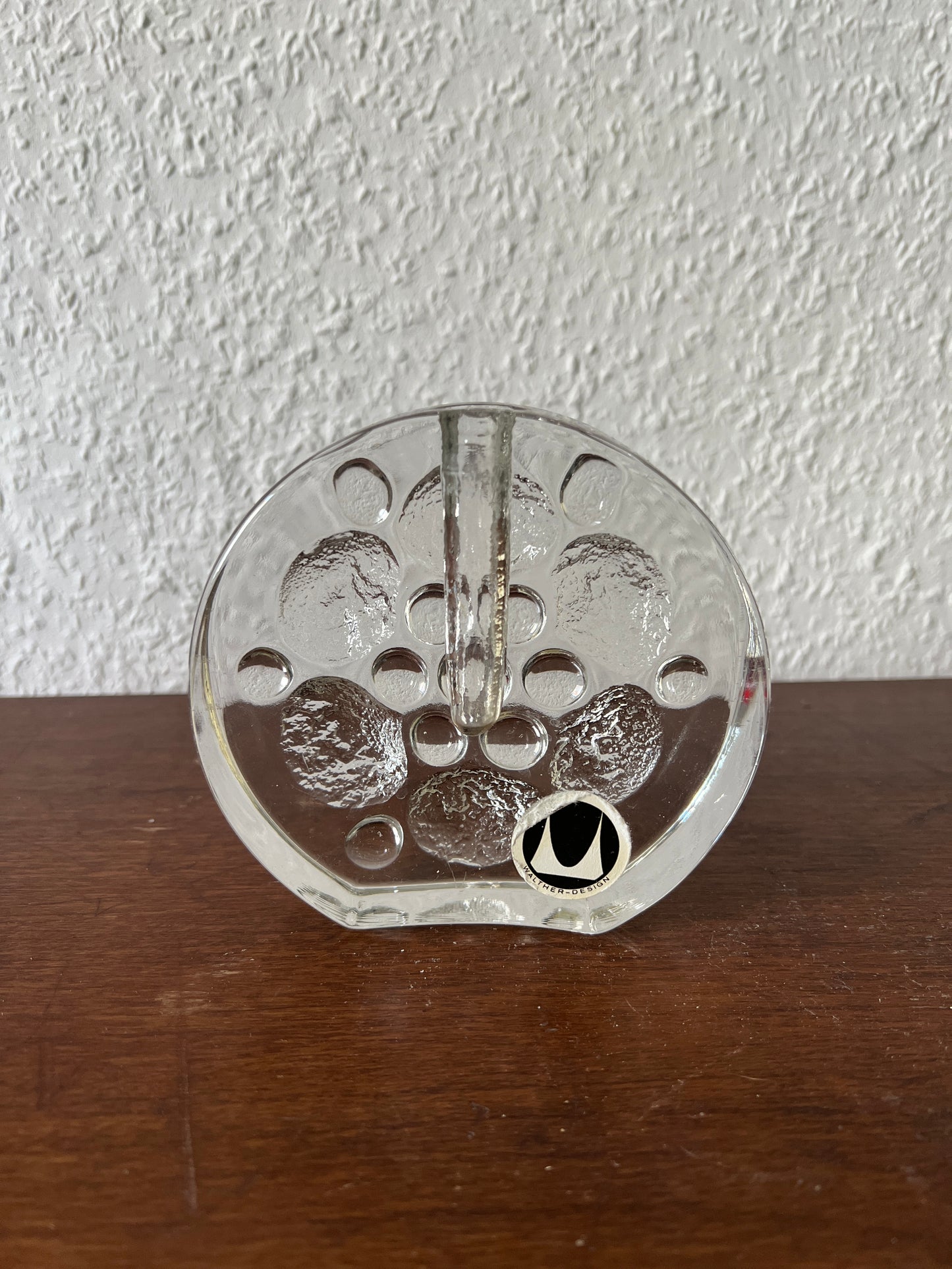 Walther-Design Solifleur Block Glasstein Vase Rund Bubble Blasen 70er Vintage MCM