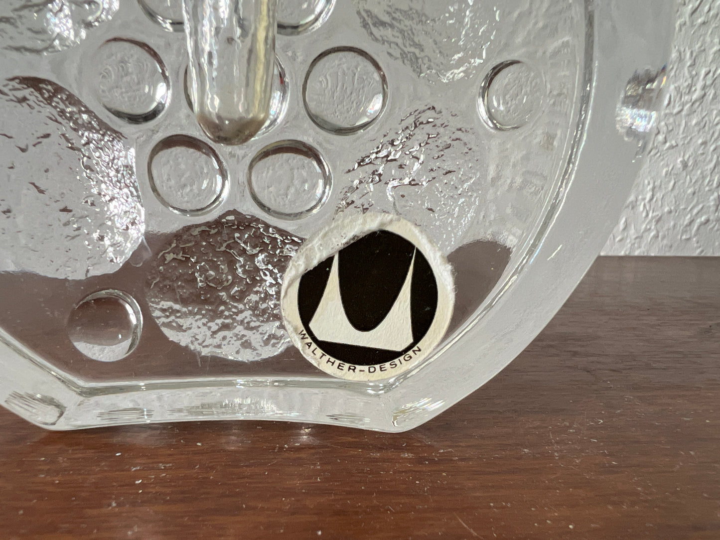 Walther-Design Solifleur Block Glasstein Vase Rund Bubble Blasen 70er Vintage MCM
