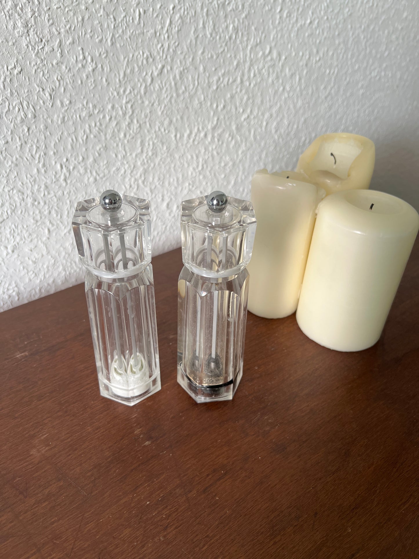 Glass mills set of 2 vintage salt and pepper made of acrylic glass transparent 1980s/90s kitchen accessory