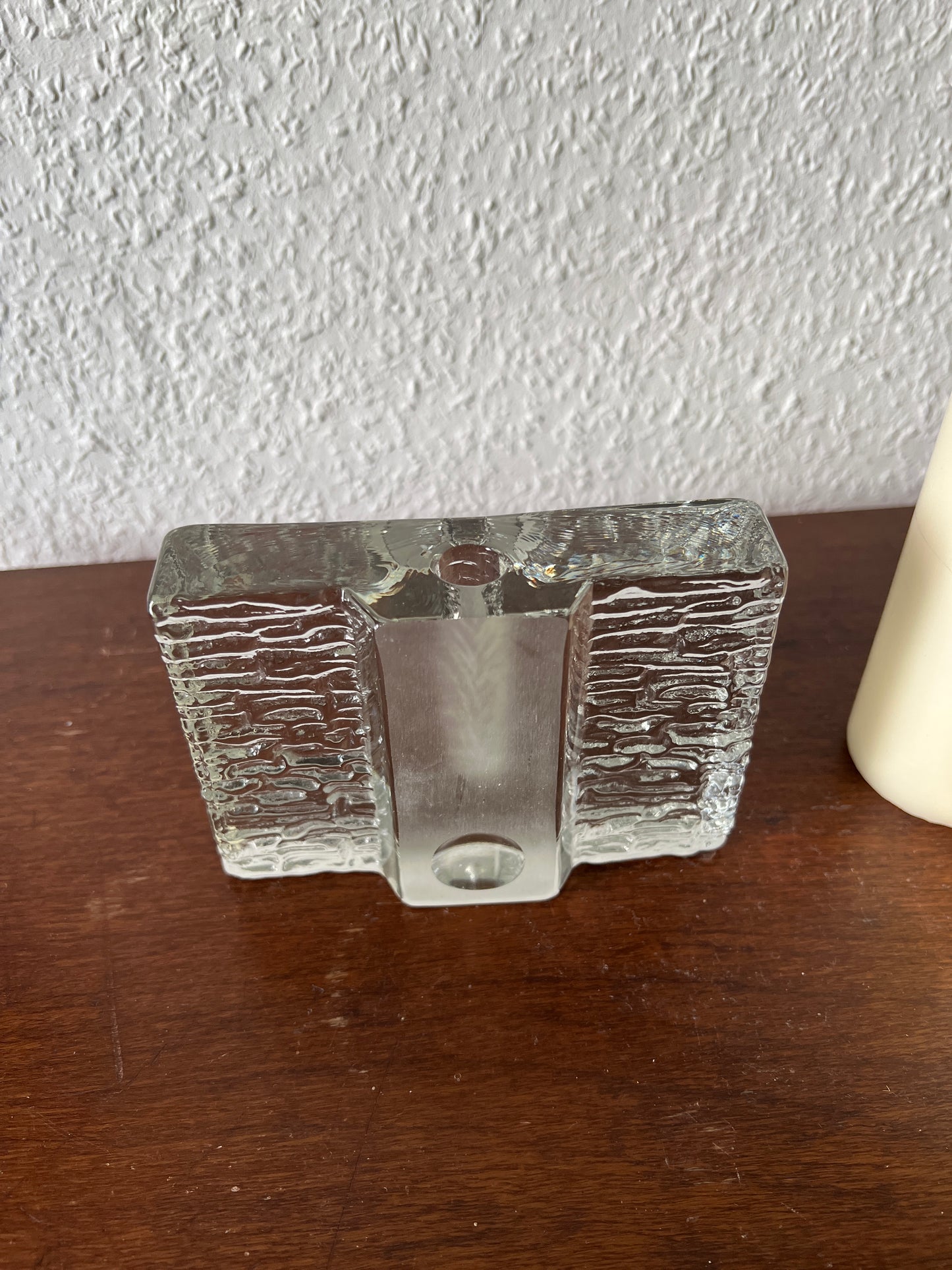 Walther-Design Solifleur Block Glasstein Vase Rechteckig Struktur Texturiert 70er Vintage MCM