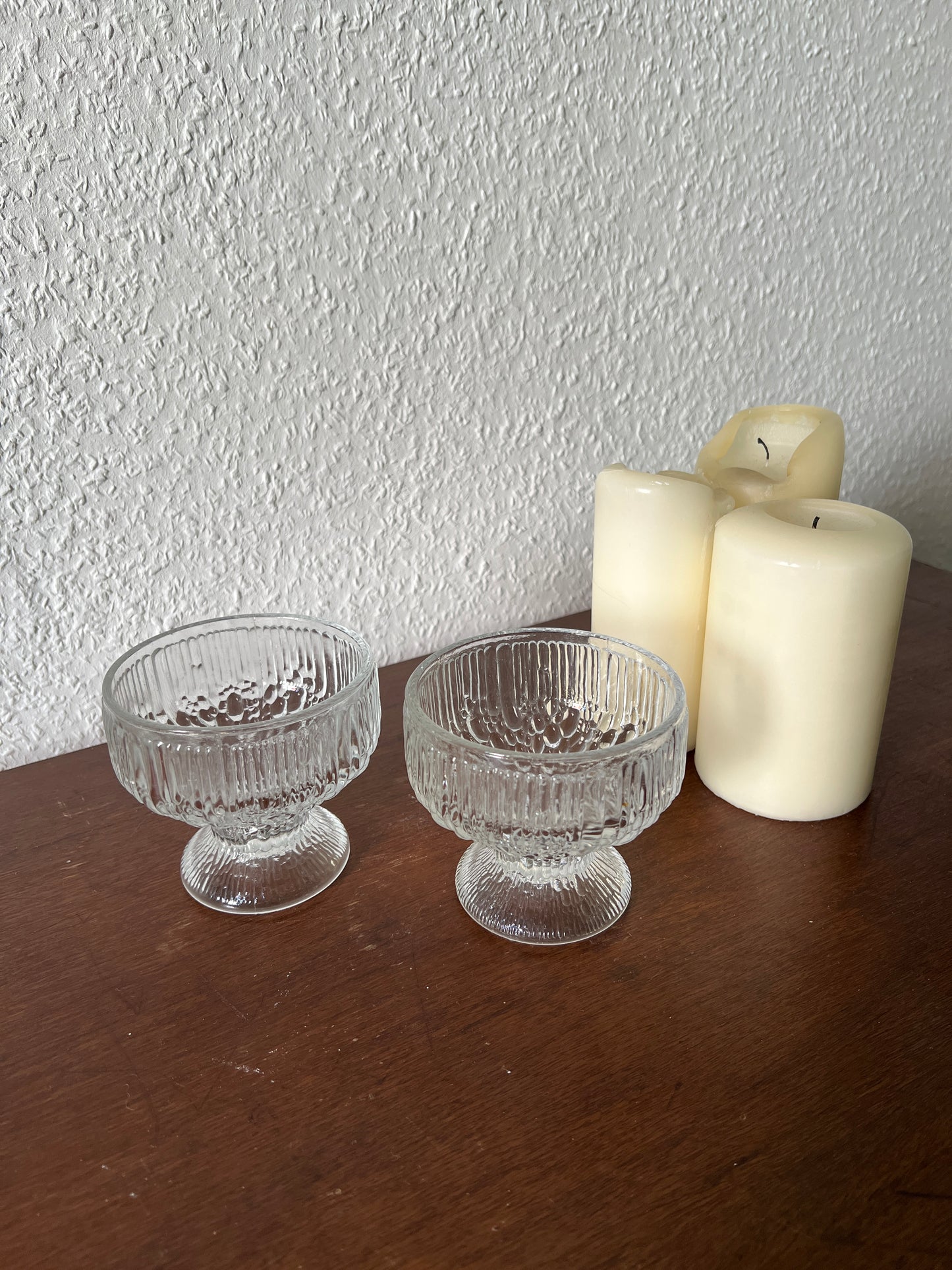 2er Set Indiana Glass Dessertschalen Champagner Glas Ice Bark Vintage MCM 70er