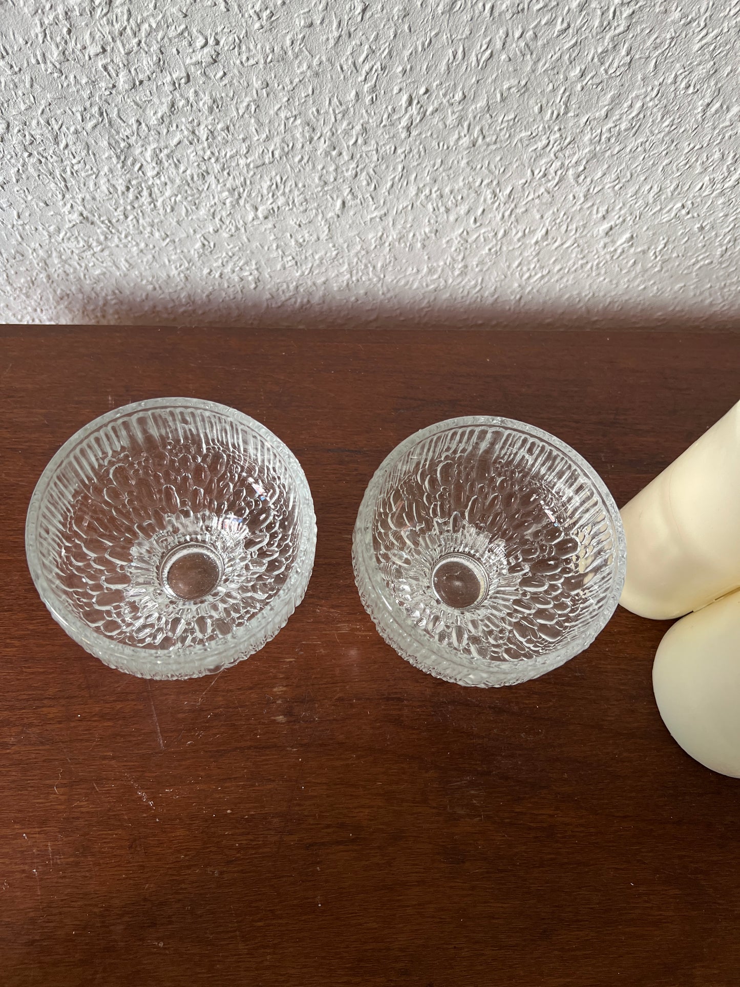 2er Set Indiana Glass Dessertschalen Champagner Glas Ice Bark Vintage MCM 70er