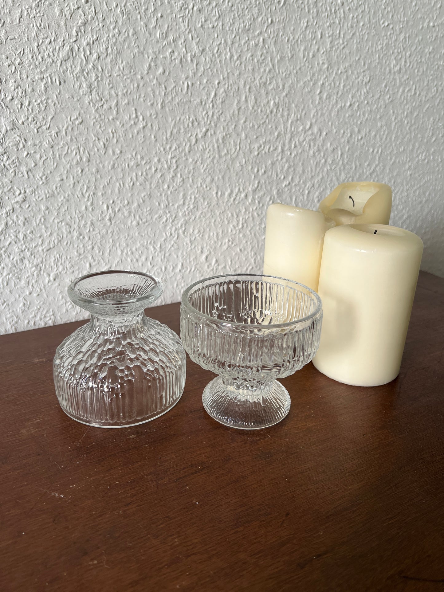 2er Set Indiana Glass Dessertschalen Champagner Glas Ice Bark Vintage MCM 70er