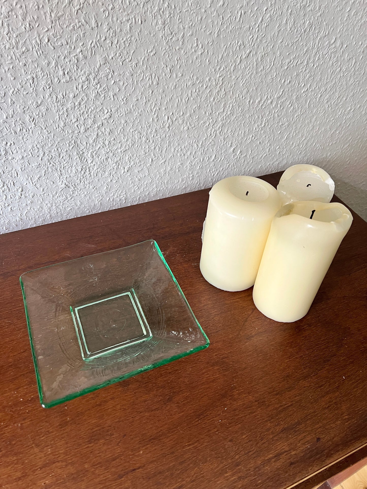 Quadratische Glas Schale Tablett zur Aufbewahrung Grünglas Vintage 70er/80er