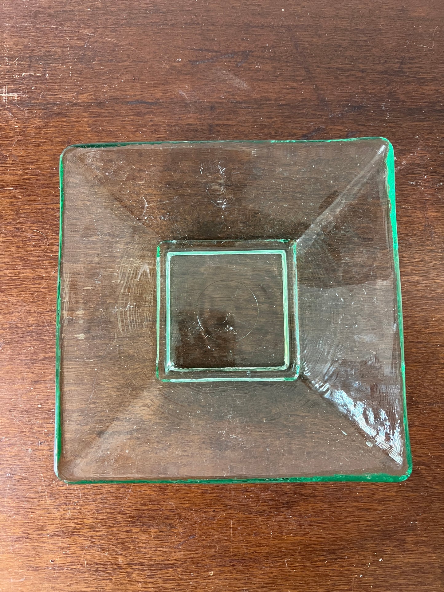 Quadratische Glas Schale Tablett zur Aufbewahrung Grünglas Vintage 70er/80er