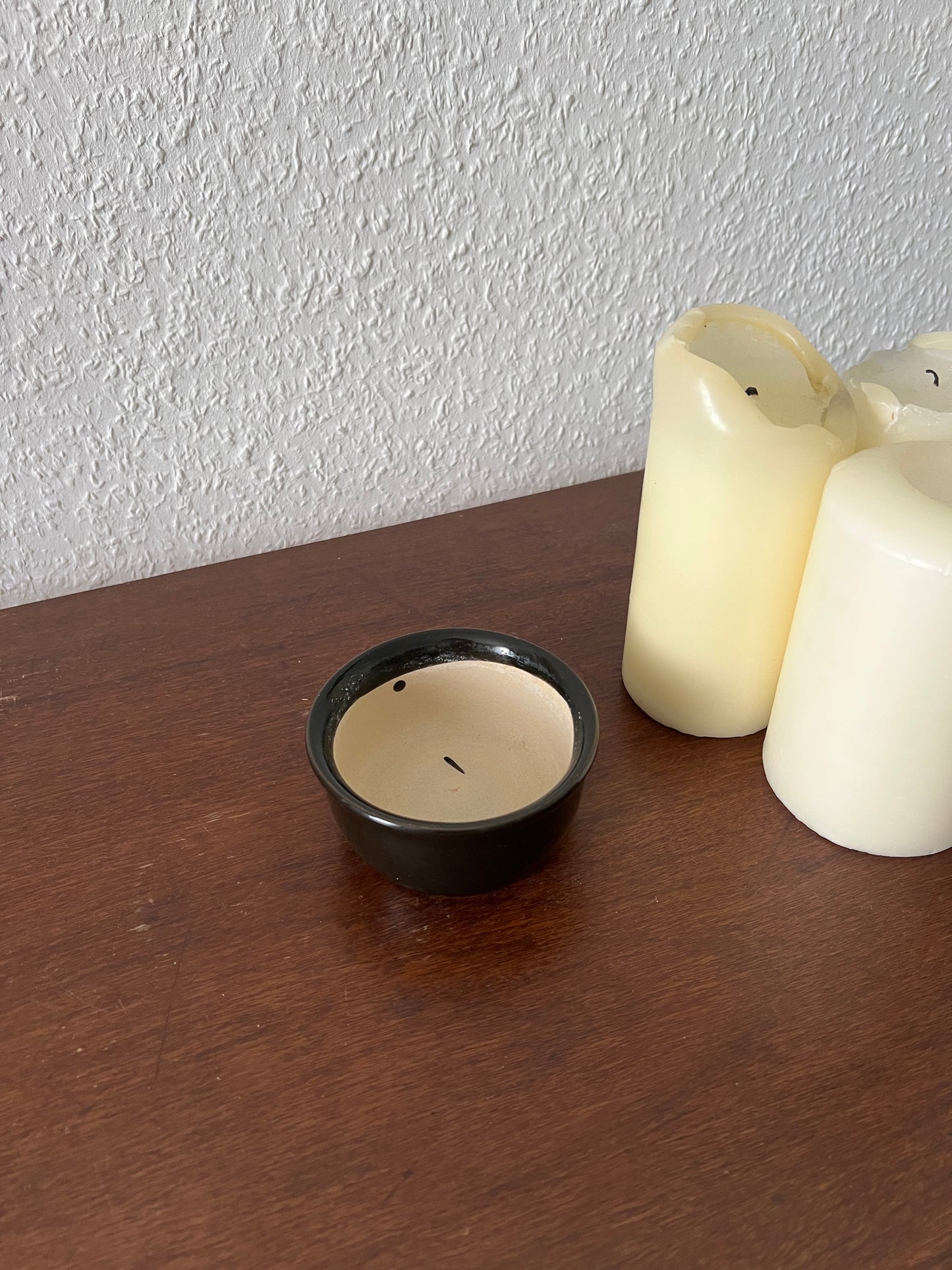 Small pottery bowl black and white storage vintage
