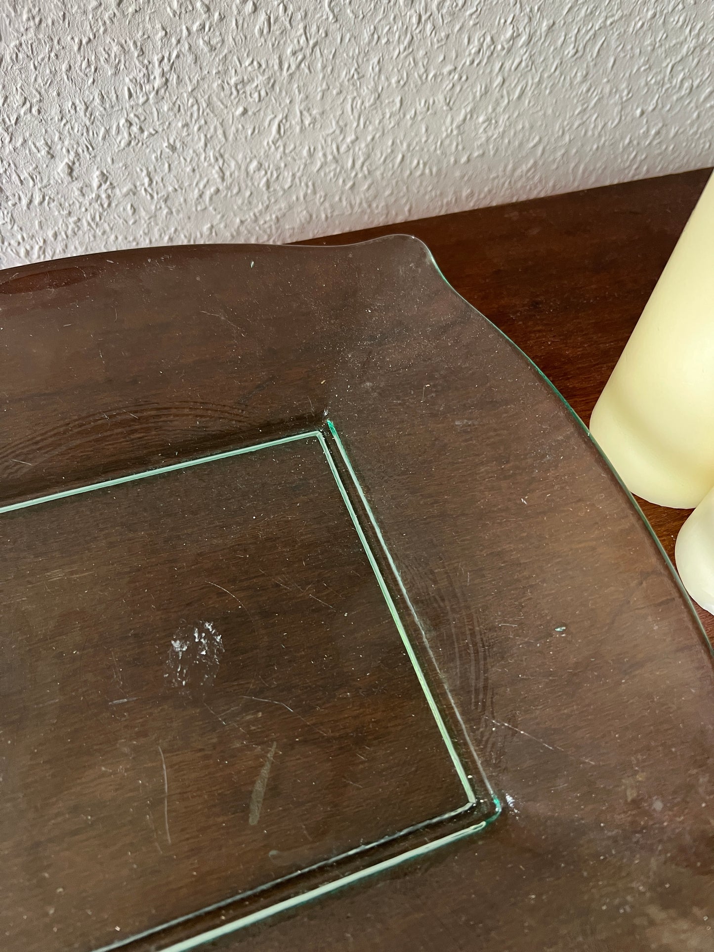 Große quadratische Glas Schale Tablett zur Aufbewahrung Grünglas Vintage 70er/80er