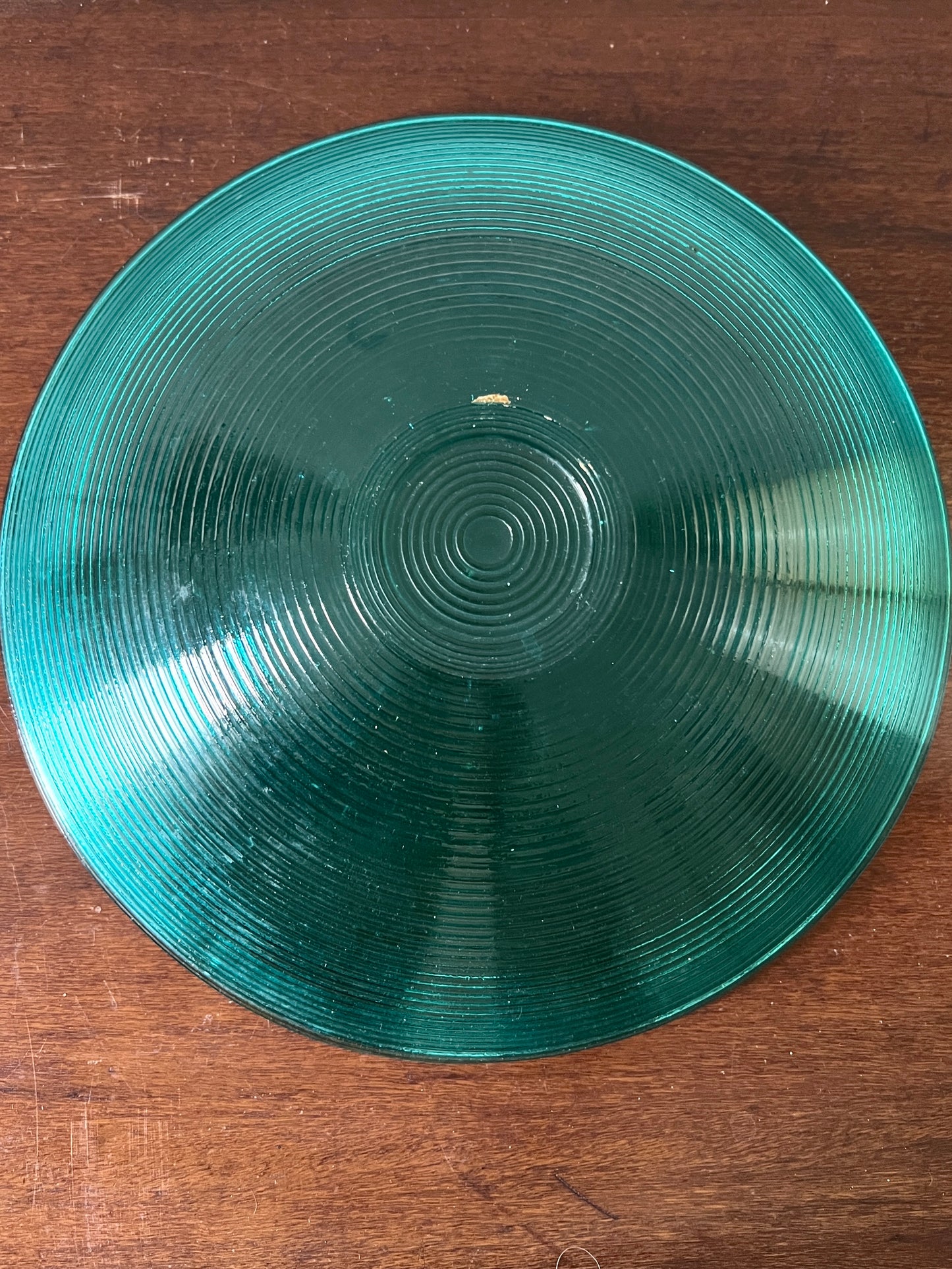 Large turquoise glass bowl round grooves vintage 1980s