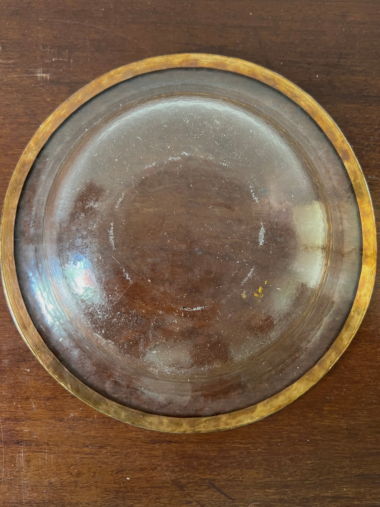 Large glass bowl with golden rim, vintage 1980s MCM