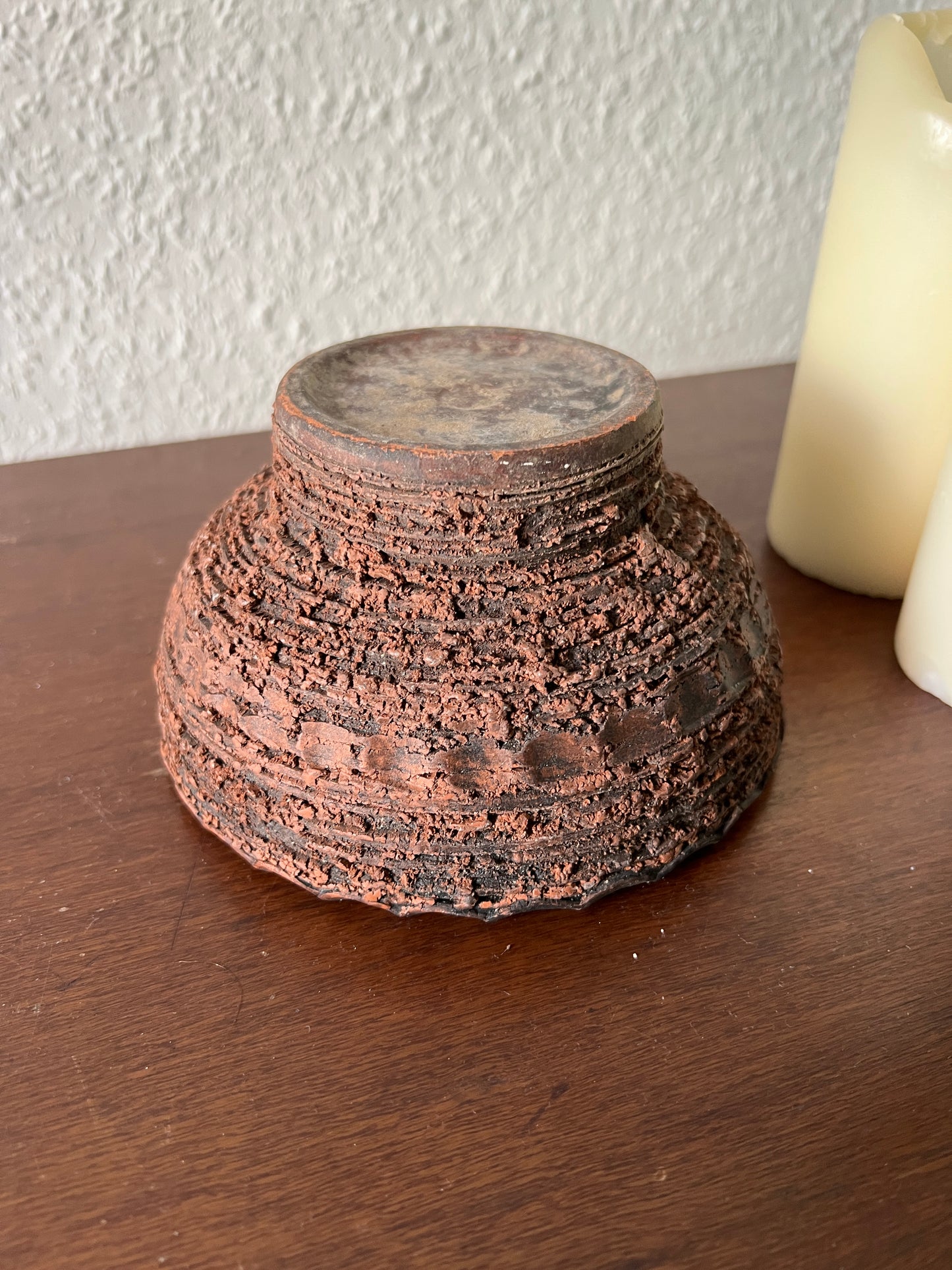 Braun-roter Blumentopf Schale Handmade Aufbewahrung Keramik Wabisabi Vintage 1980er