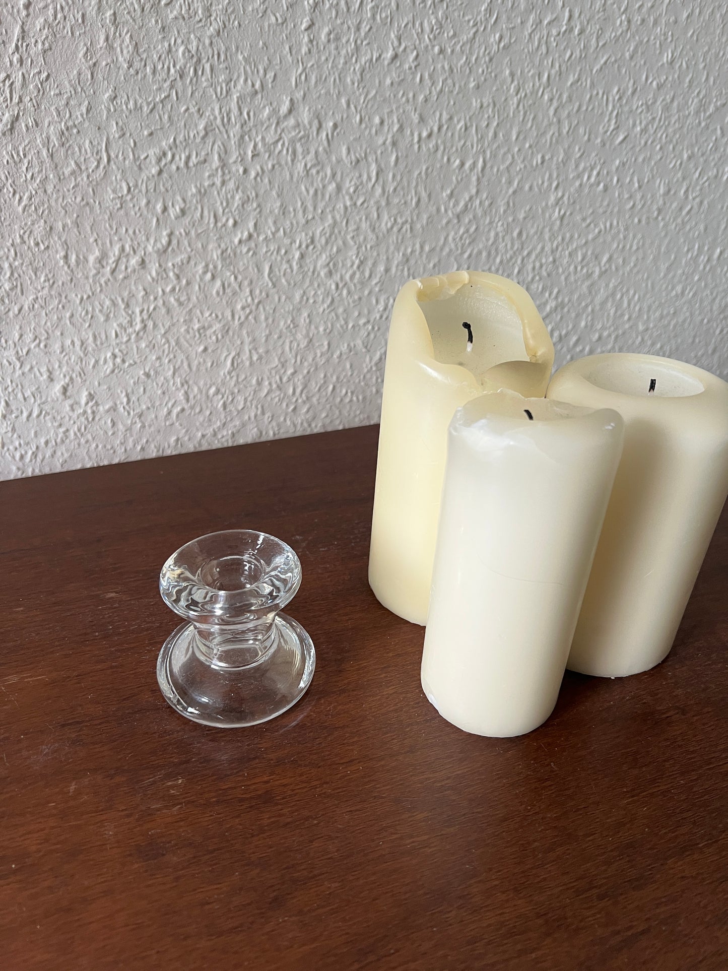 Candle holder clear glass for taper candles vintage small