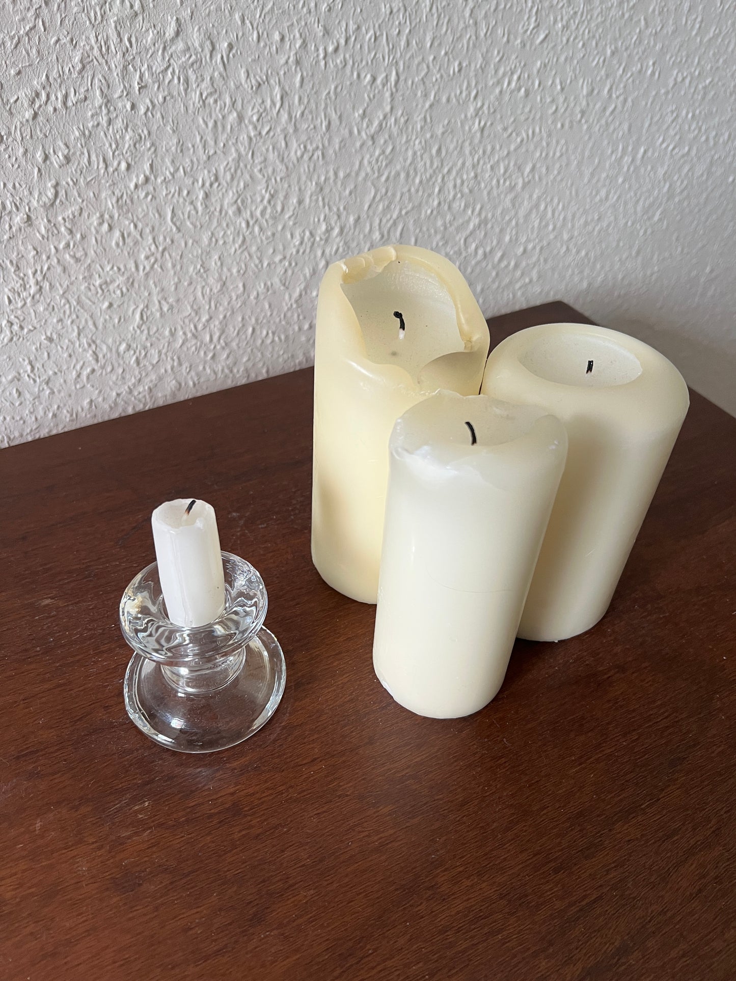 Candle holder clear glass for taper candles vintage small
