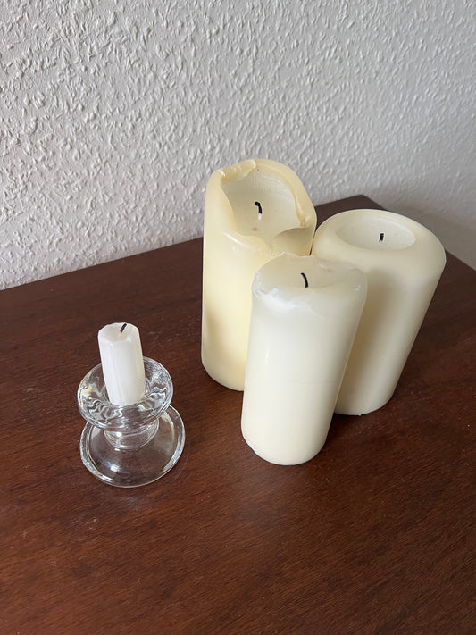 Candle holder clear glass for taper candles vintage small