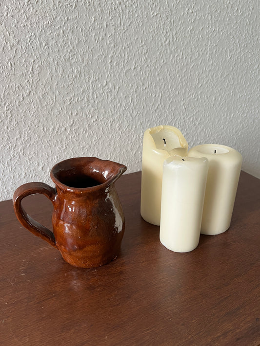 Jug Ceramic Rust-Brown Handmade ("JK") Glossy Vintage 70s 80s