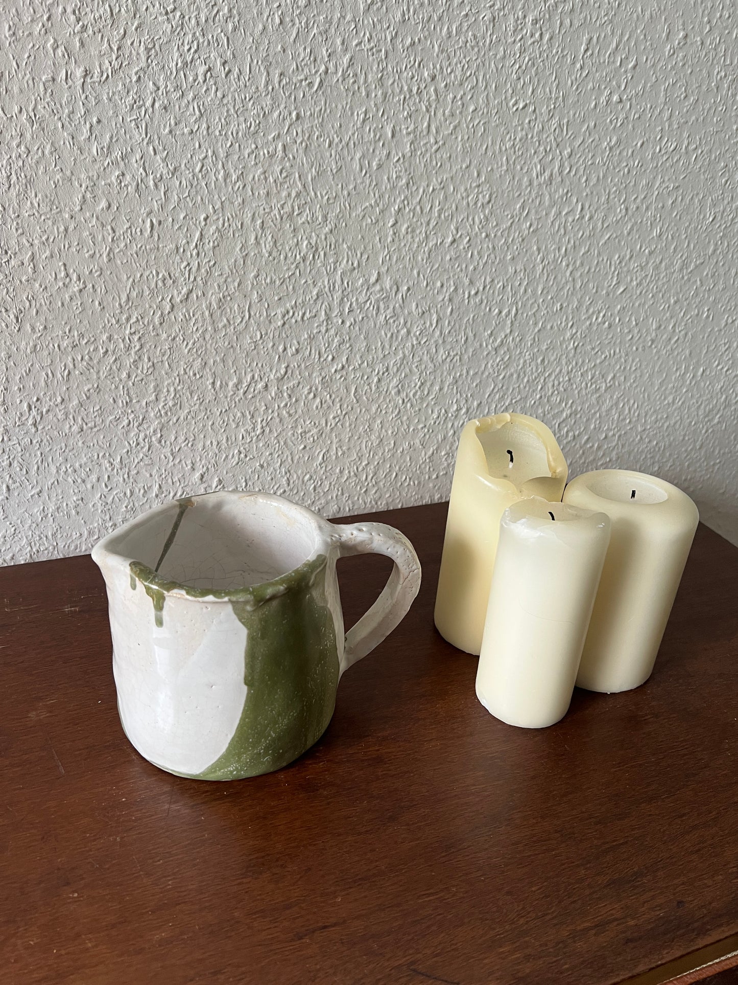 Krug Keramik Weiß Grün Vase Blumentopf Handmade ("JK") Vintage