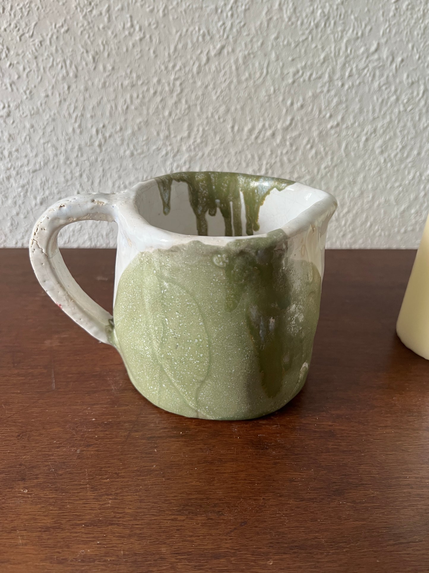 Krug Keramik Weiß Grün Vase Blumentopf Handmade ("JK") Vintage