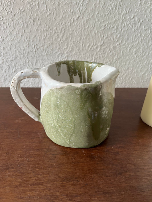 Jug Ceramic White Green Vase Flowerpot Handmade ("JK") Vintage