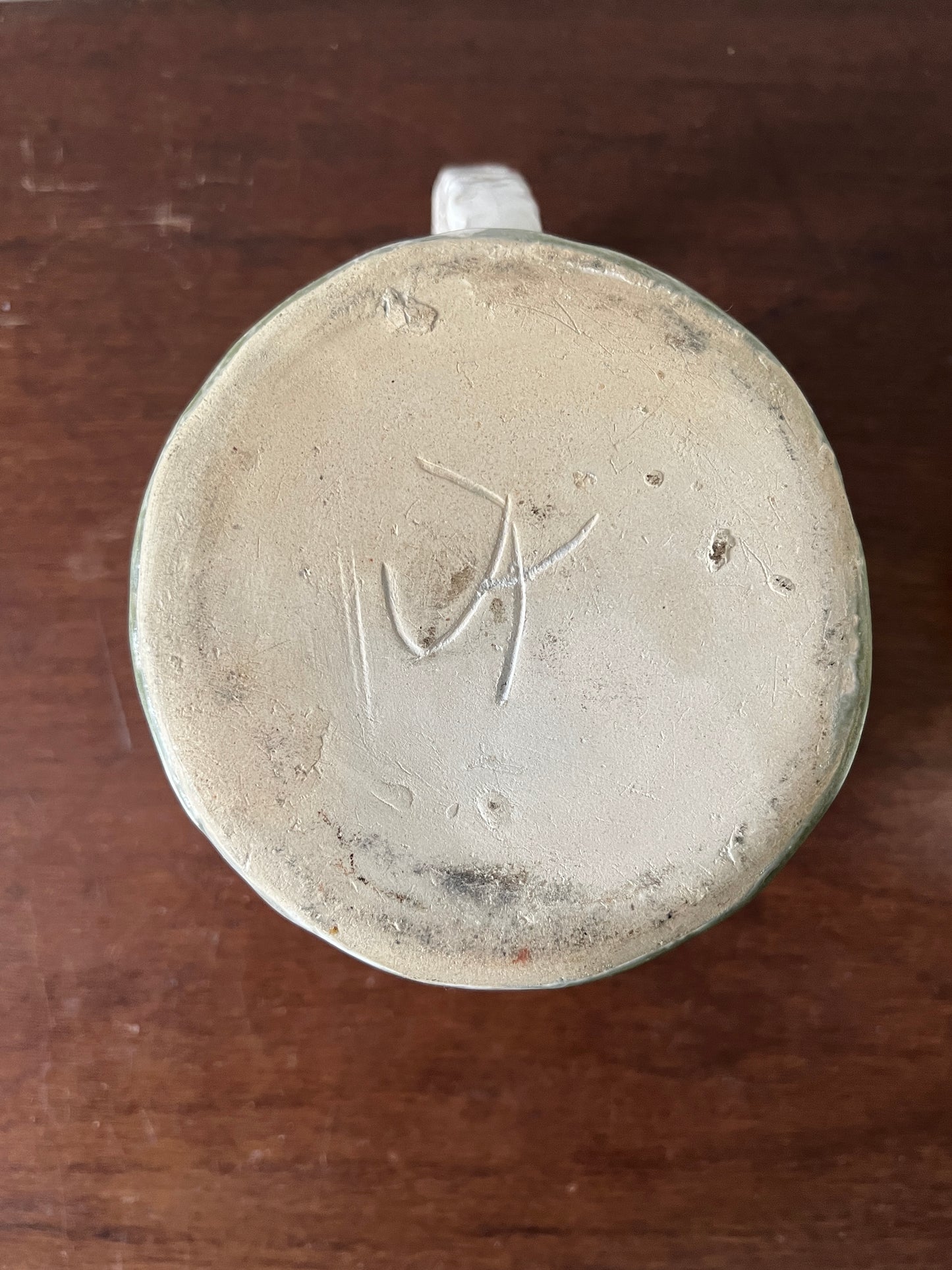 Krug Keramik Weiß Grün Vase Blumentopf Handmade ("JK") Vintage