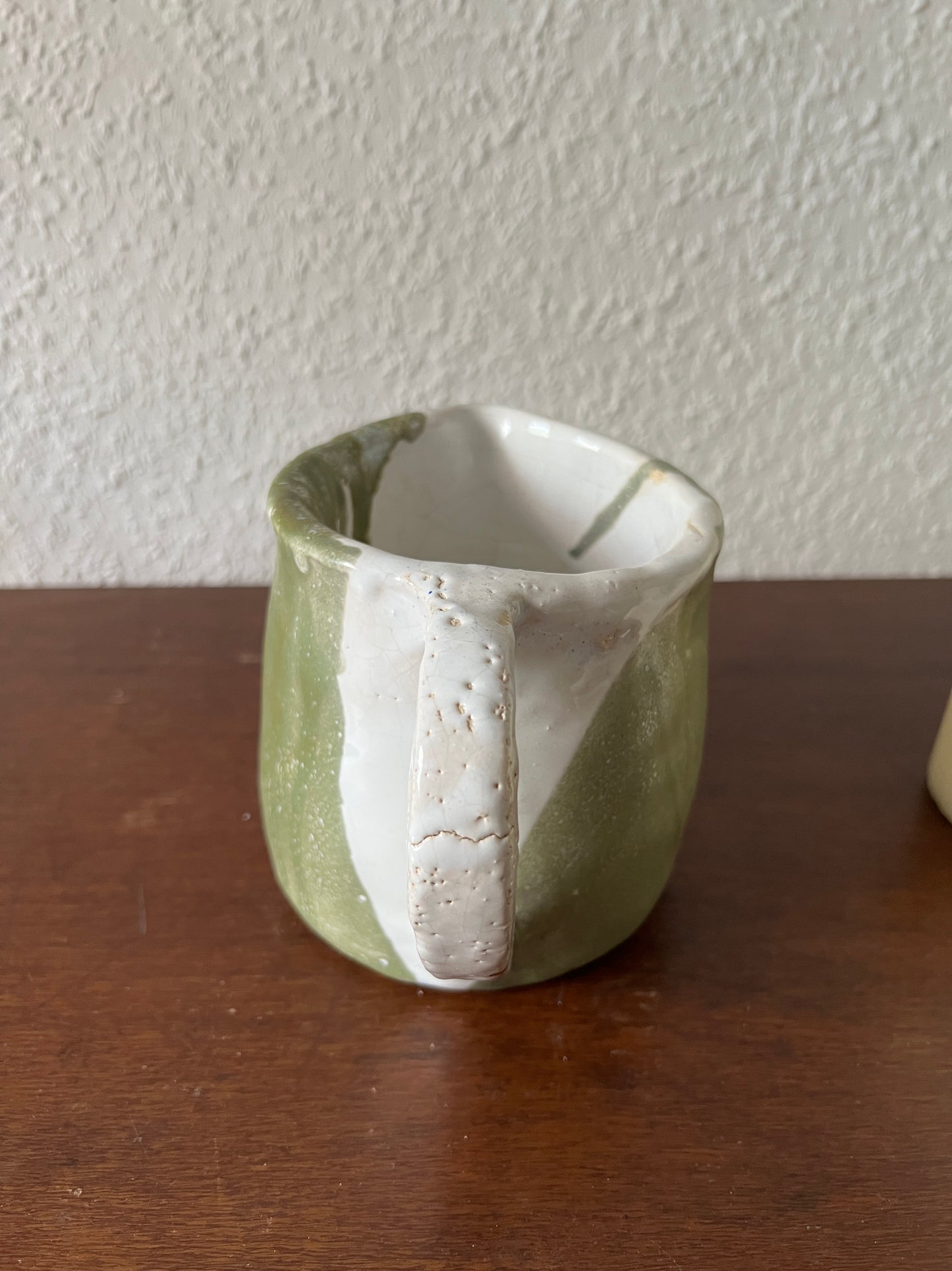 Krug Keramik Weiß Grün Vase Blumentopf Handmade ("JK") Vintage