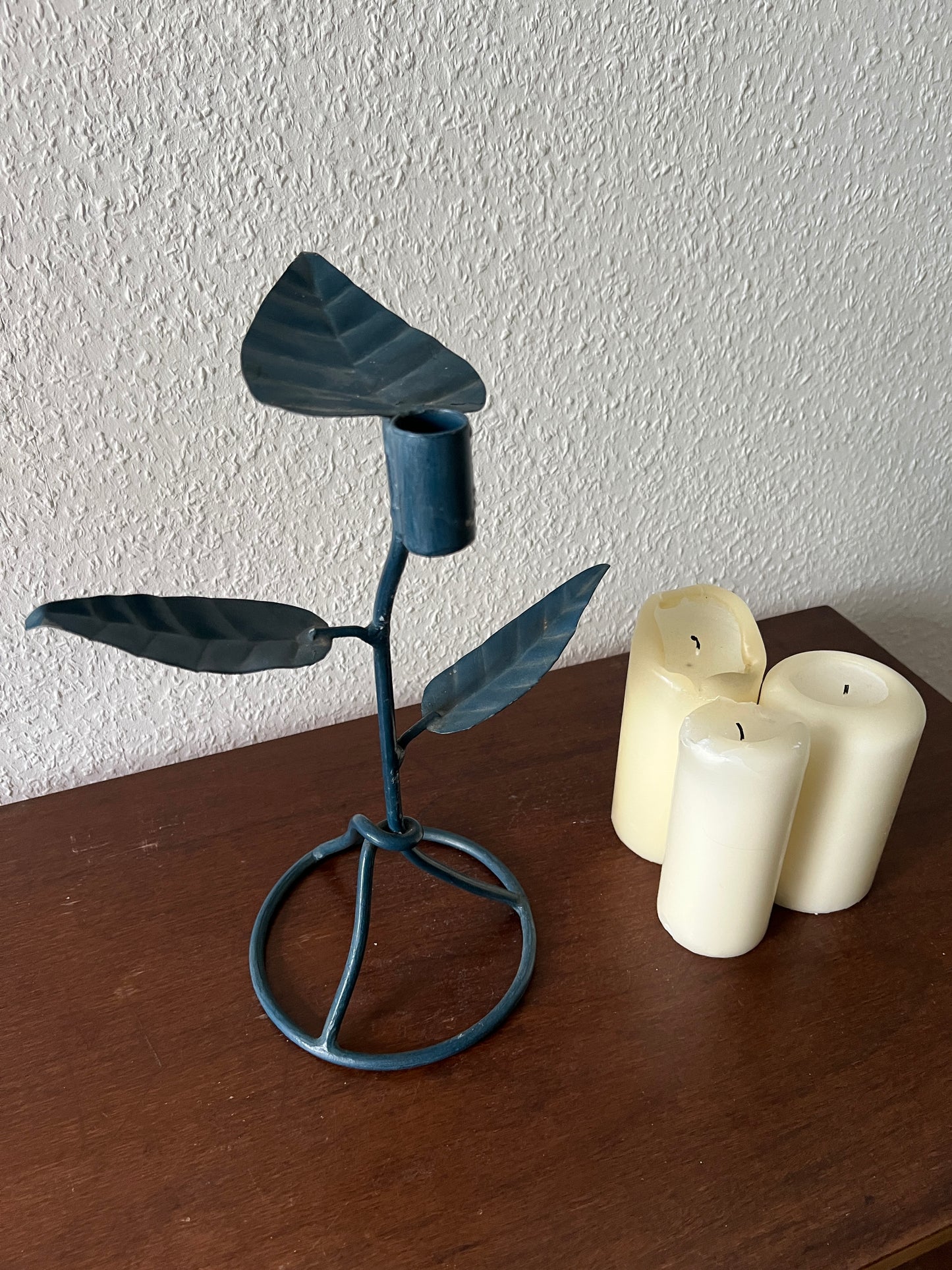 Blatt-förmiger Metall Kerzenständer Blau Art Nouveau