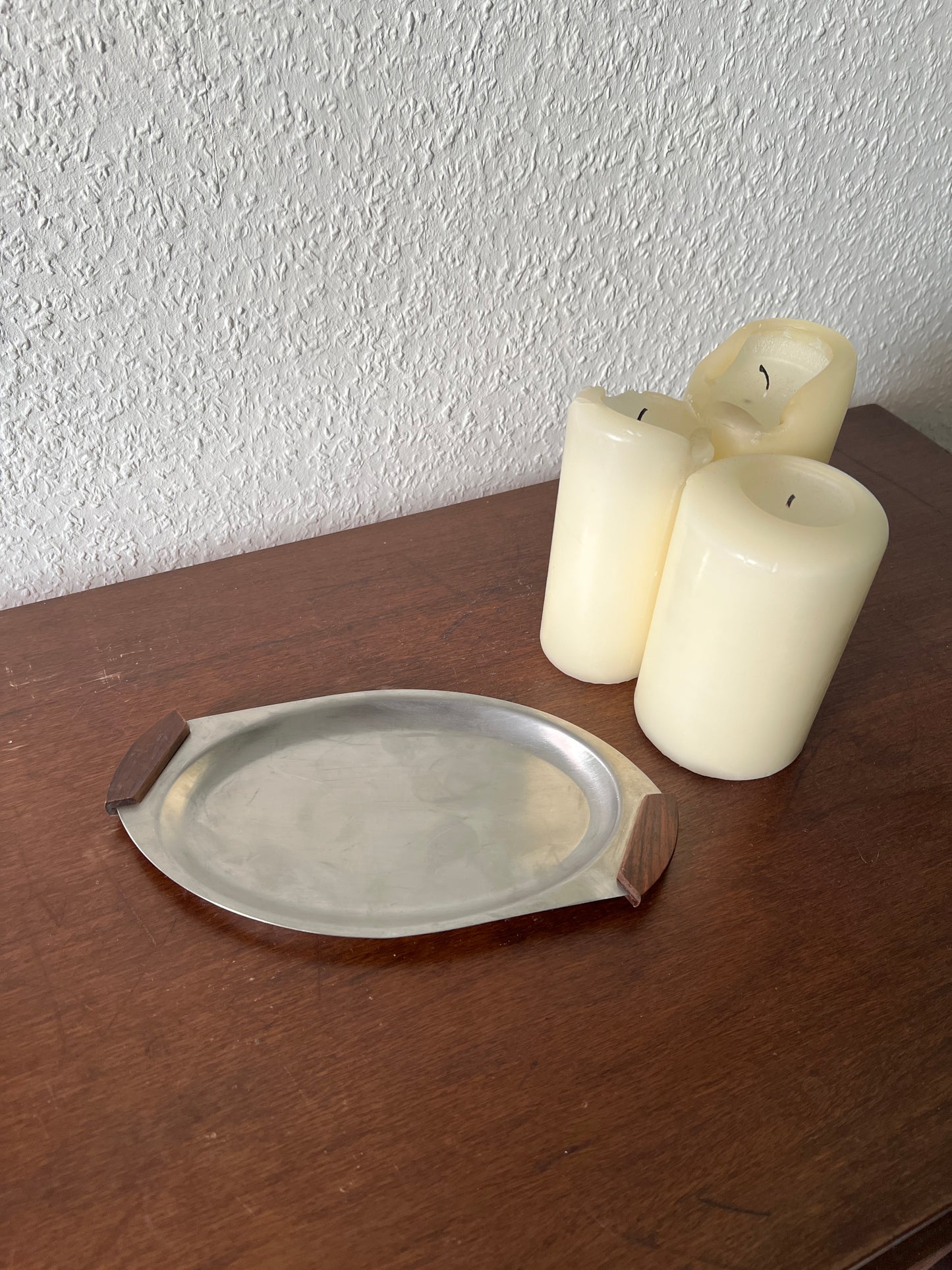Kleines Ovales Tablett Danish Design Edelstahl Teak Holzgriff Vintage 60er/70er