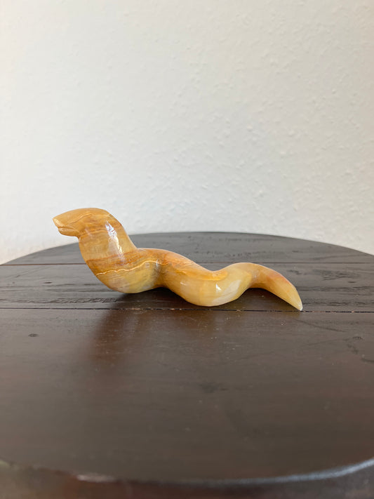 Onyx Schlange Orange Marmor Figur Skulptur Vintage Mid-Century Modern