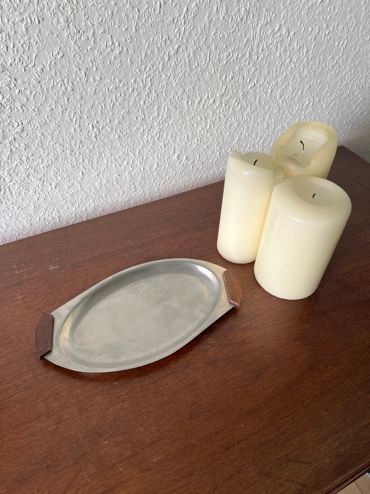 Kleines Ovales Tablett Danish Design Edelstahl Teak Holzgriff Vintage 60er/70er