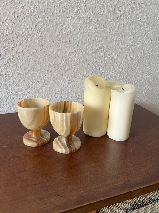 Onyx Kelch 2er-Set Wein Becher Vintage Marmor Naturstein MCM Creme Beige
