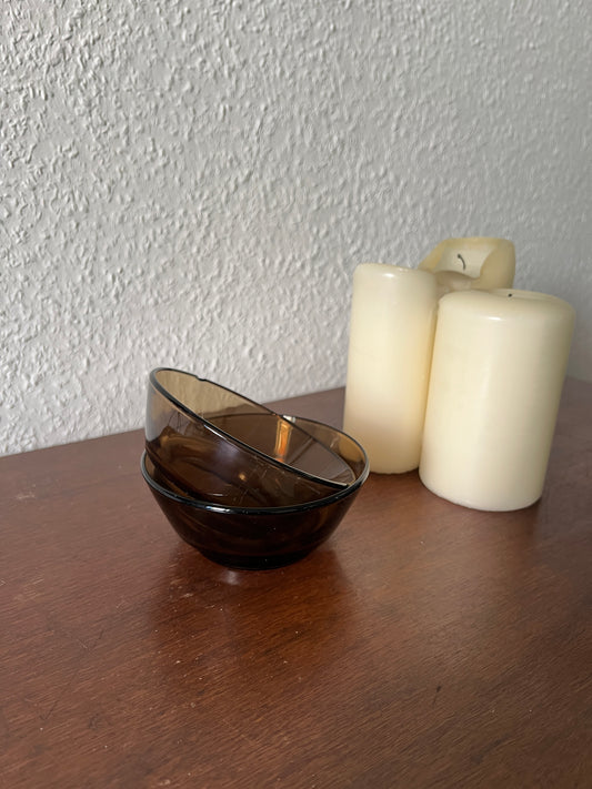 2er Set Kleine Glasschüsseln Braun France Vintage 80er