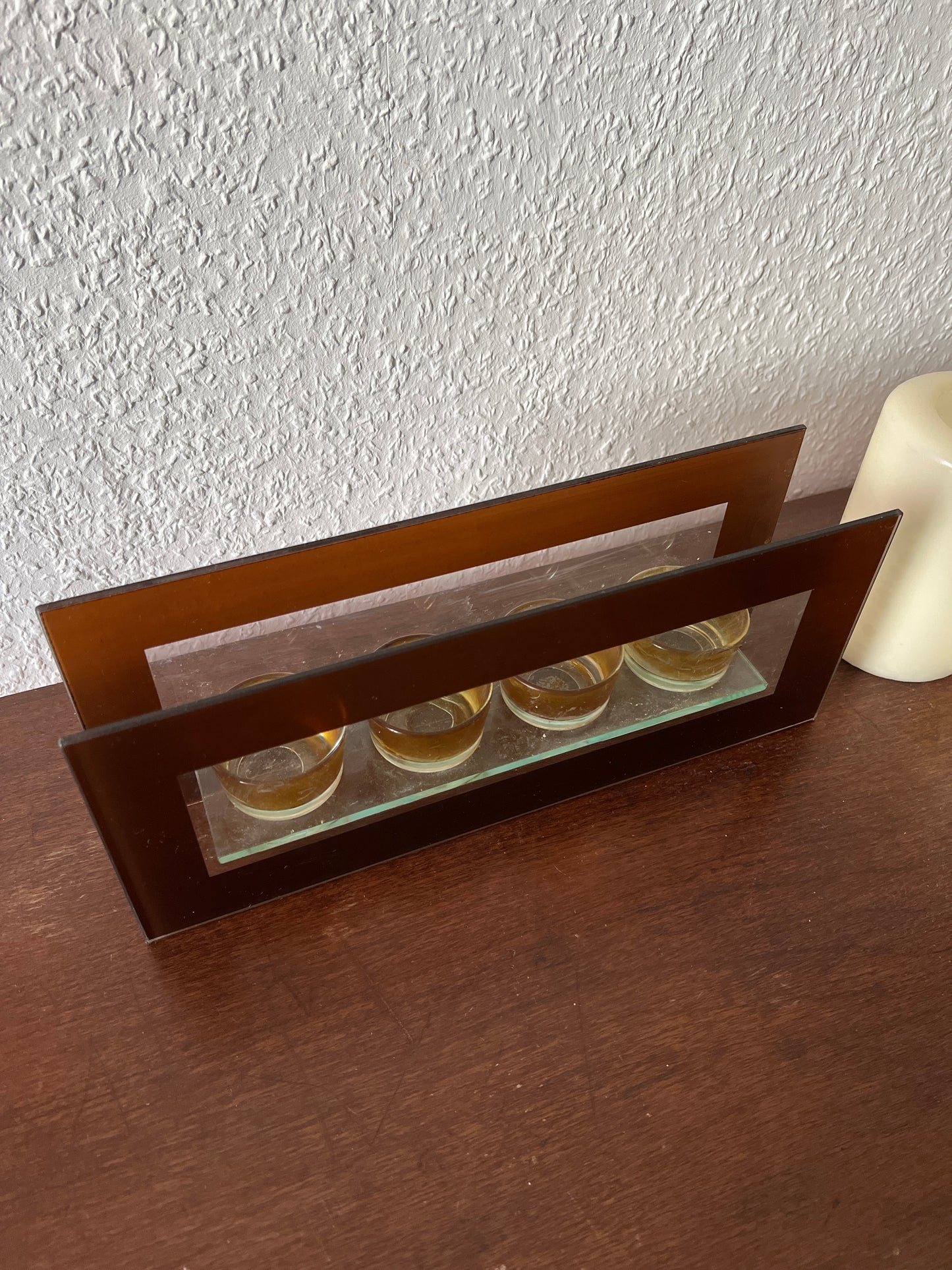 Teelichthalter 4er-Reihe Kerzenhalter Rot Glas Vintage MCM 80er Dekoration