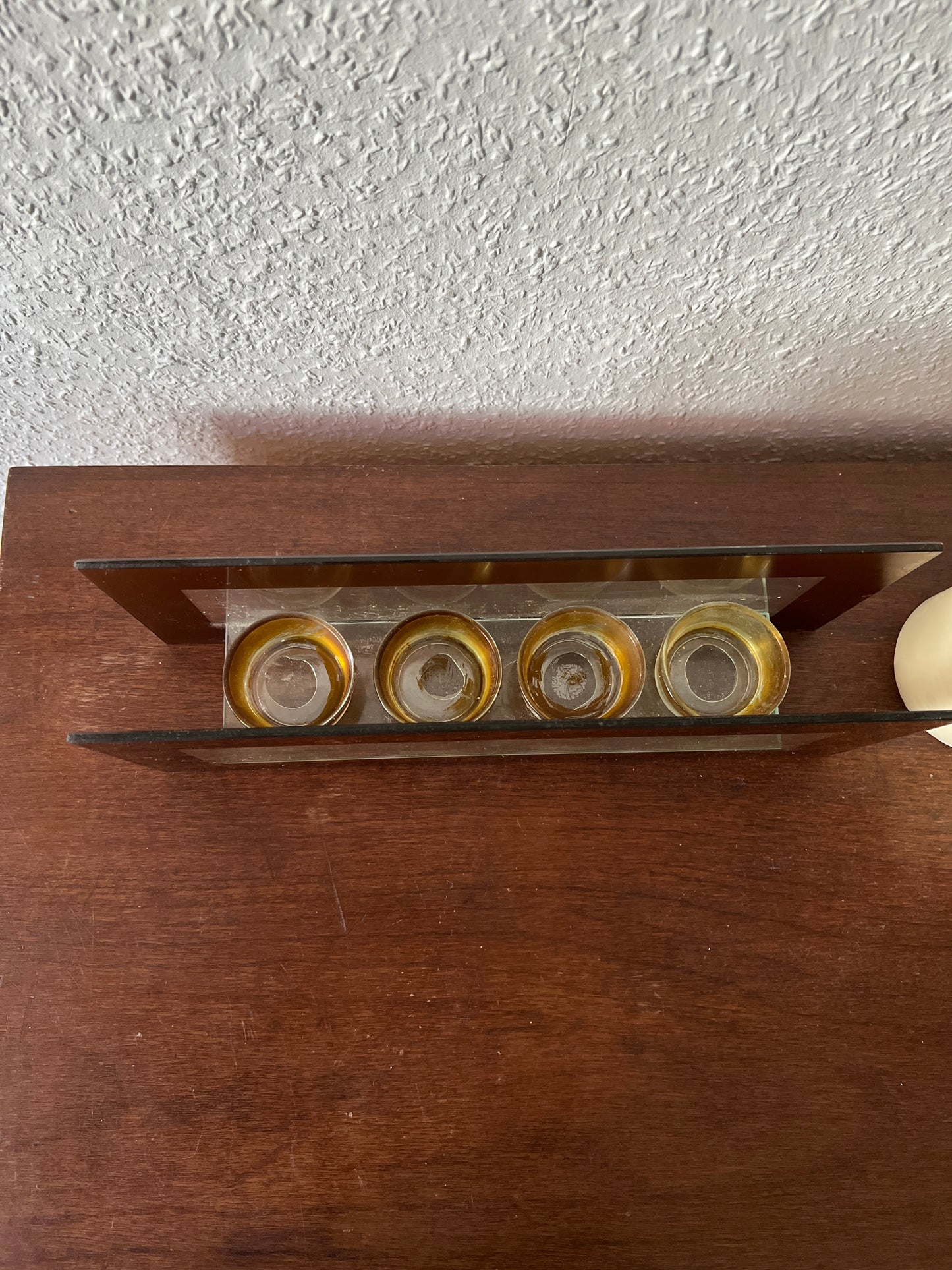 Teelichthalter 4er-Reihe Kerzenhalter Rot Glas Vintage MCM 80er Dekoration