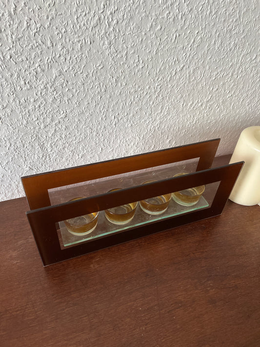 Teelichthalter 4er-Reihe Kerzenhalter Rot Glas Vintage MCM 80er Dekoration